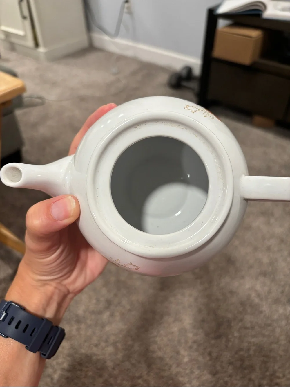 White Ceramic Teapot with Blue Bird Lid and Faith-Inspired Design